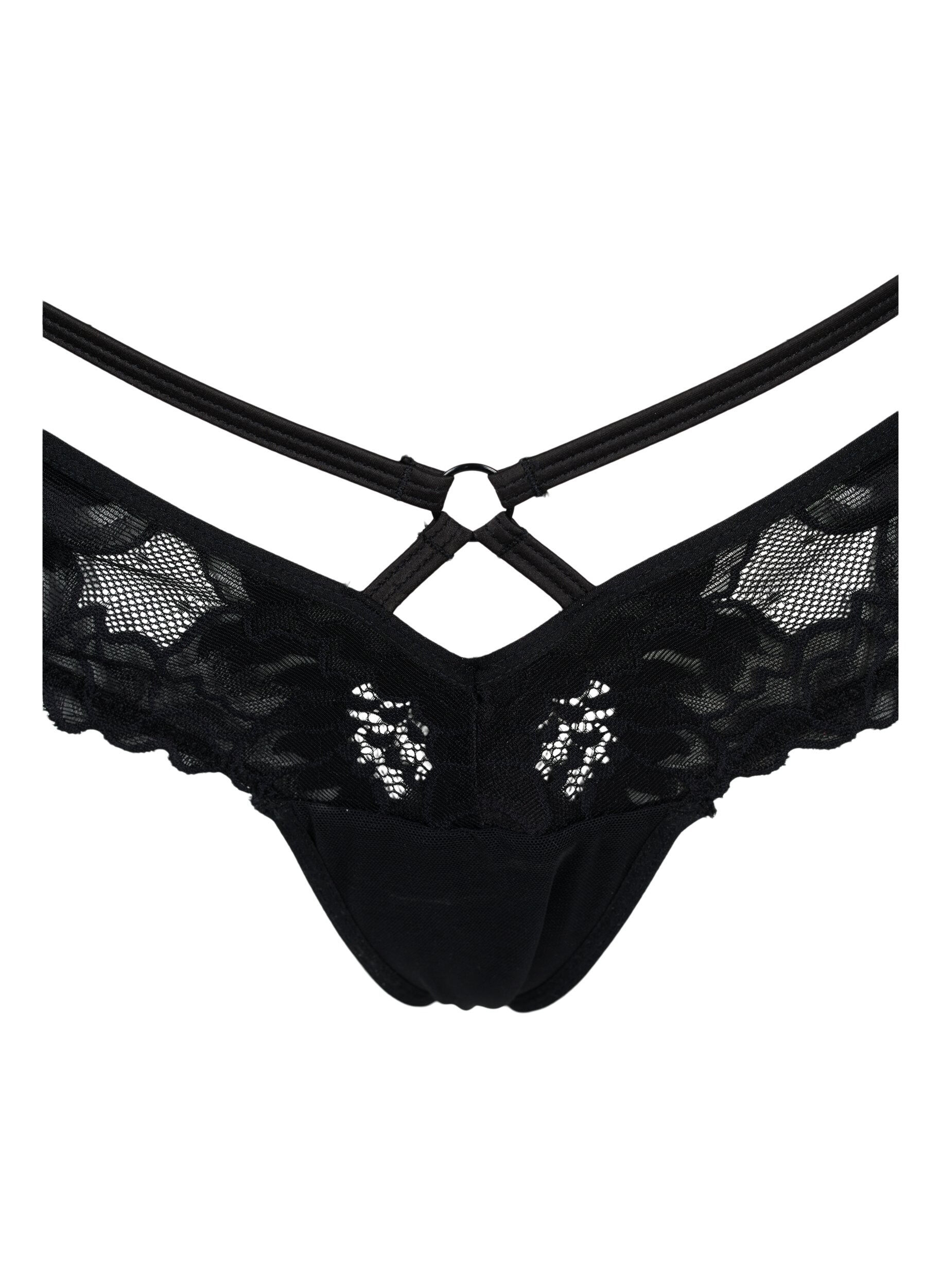 Zizzi Spitzen G-String mit Mesh, Black, Packshot image number 2