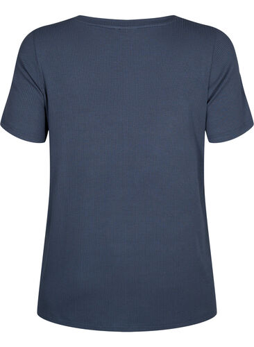 Viskose T-Shirt mit Ripp und V-Ausschnitt, Umbre Blue , Packshot image number 1