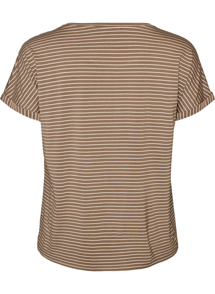 Gestreiftes T-Shirt aus Viskose mit Rundhalsausschnitt, Beige, Packshot image number 1
