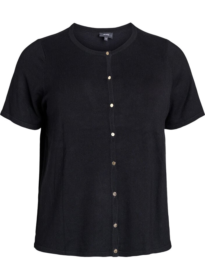 Kurz&auml;rmelige Strickjacke aus Viskose, Schwarz, Packshot image number 0