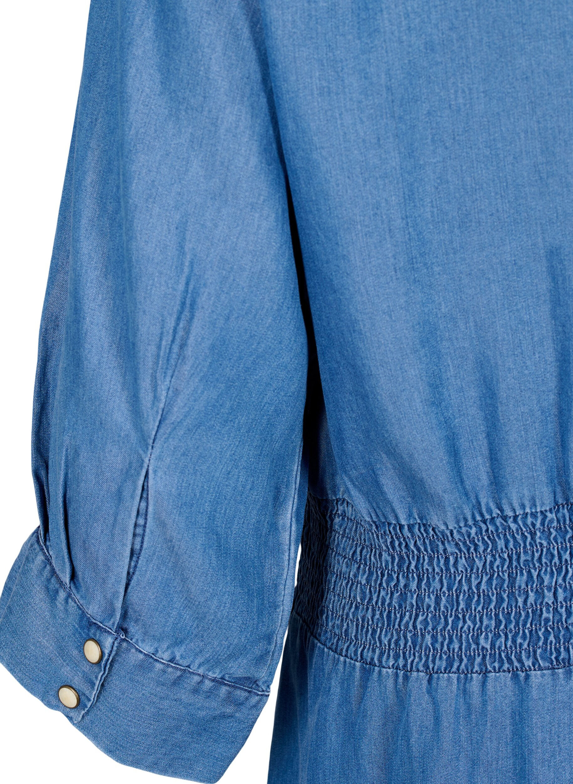 Zizzi Weiches Jeanskleid mit 3/4 &Auml;rmel und Smok, Blue denim, Packshot image number 3