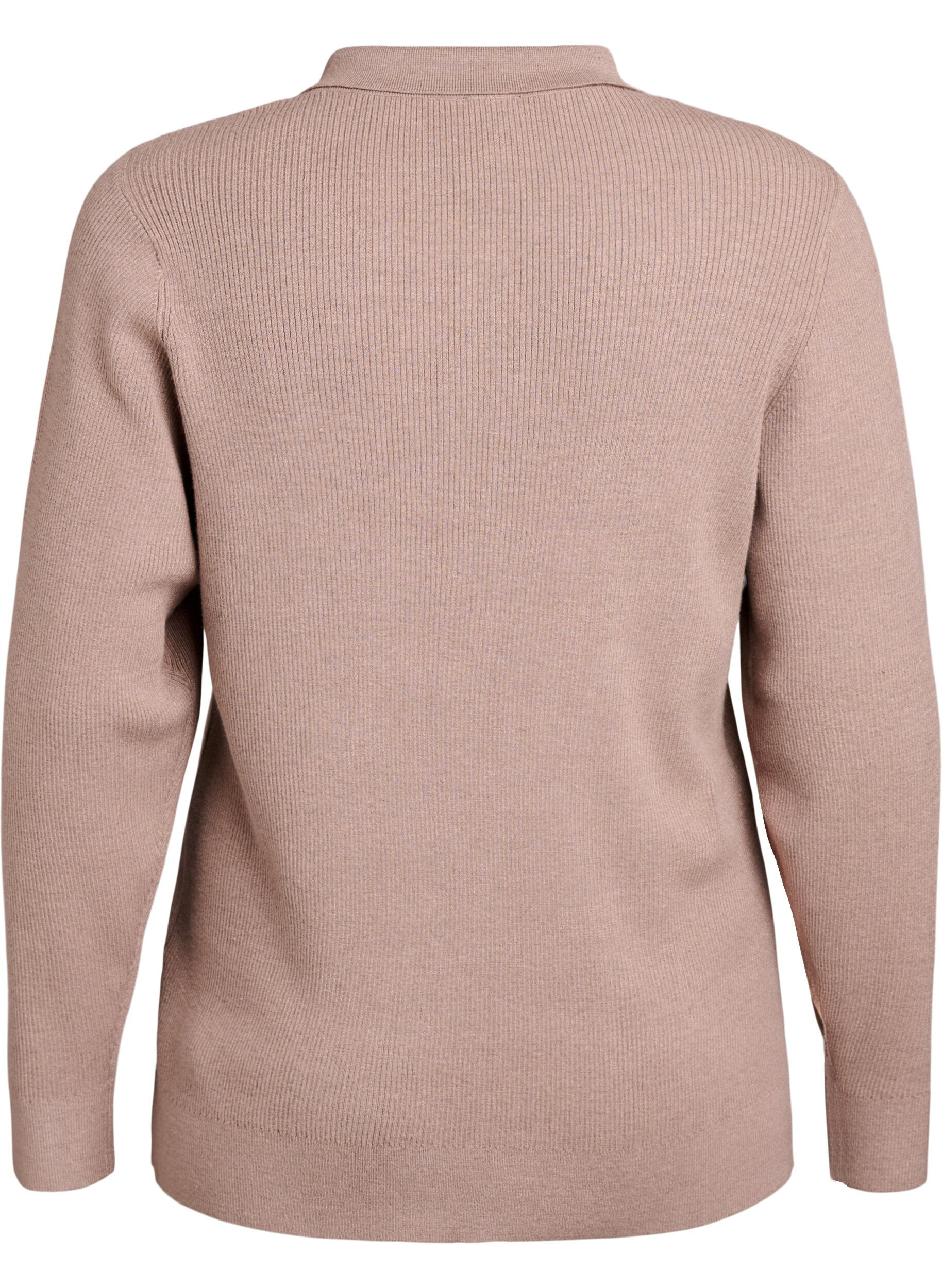 Zizzi Feinripp Pullover mit Polokragen und Rei&szlig;verschluss, Beige, Packshot image number 1