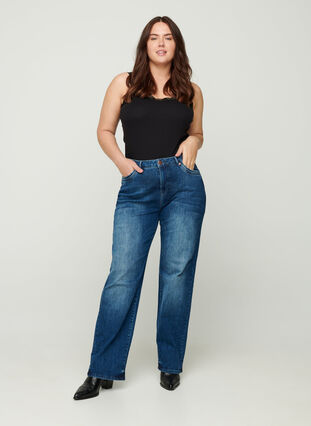 Regular Fit Gemma Jeans mit hoher Taille, Blue denim, Model image number 2