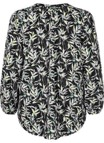 Langarm Bluse mit Print und V-Ausschnitt, Leaf AOP, Packshot image number 1