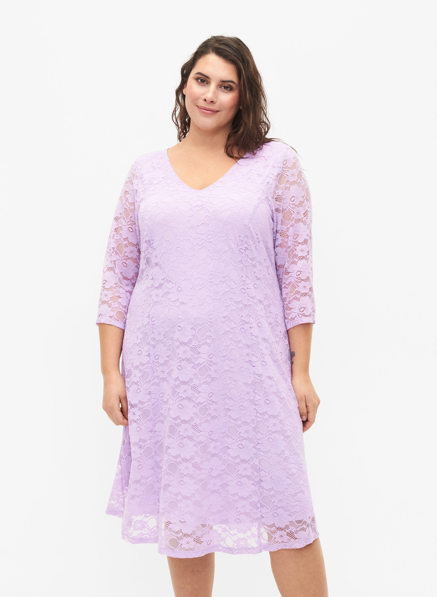 Zizzi Spitzenkleid mit 3/4-&Auml;rmeln, Lavendula, Model image number 0