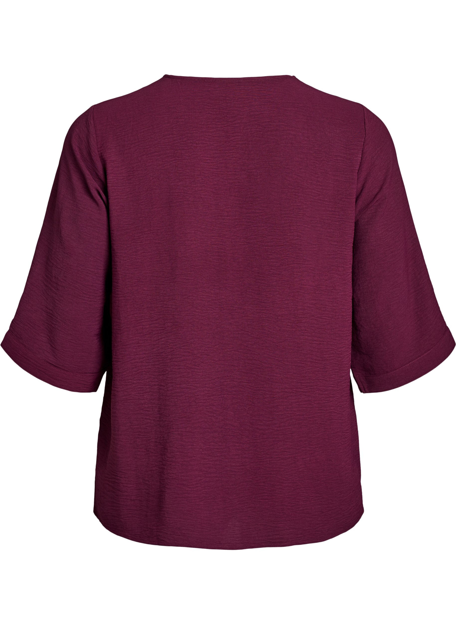 Zizzi Bluse mit V-Ausschnitt und 3/4-&Auml;rmeln, Dunkles Bordeaux, Packshot image number 1