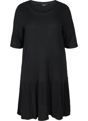 Ripp Kleid mit 2/4-Ärmeln, Black, Packshot image number 0