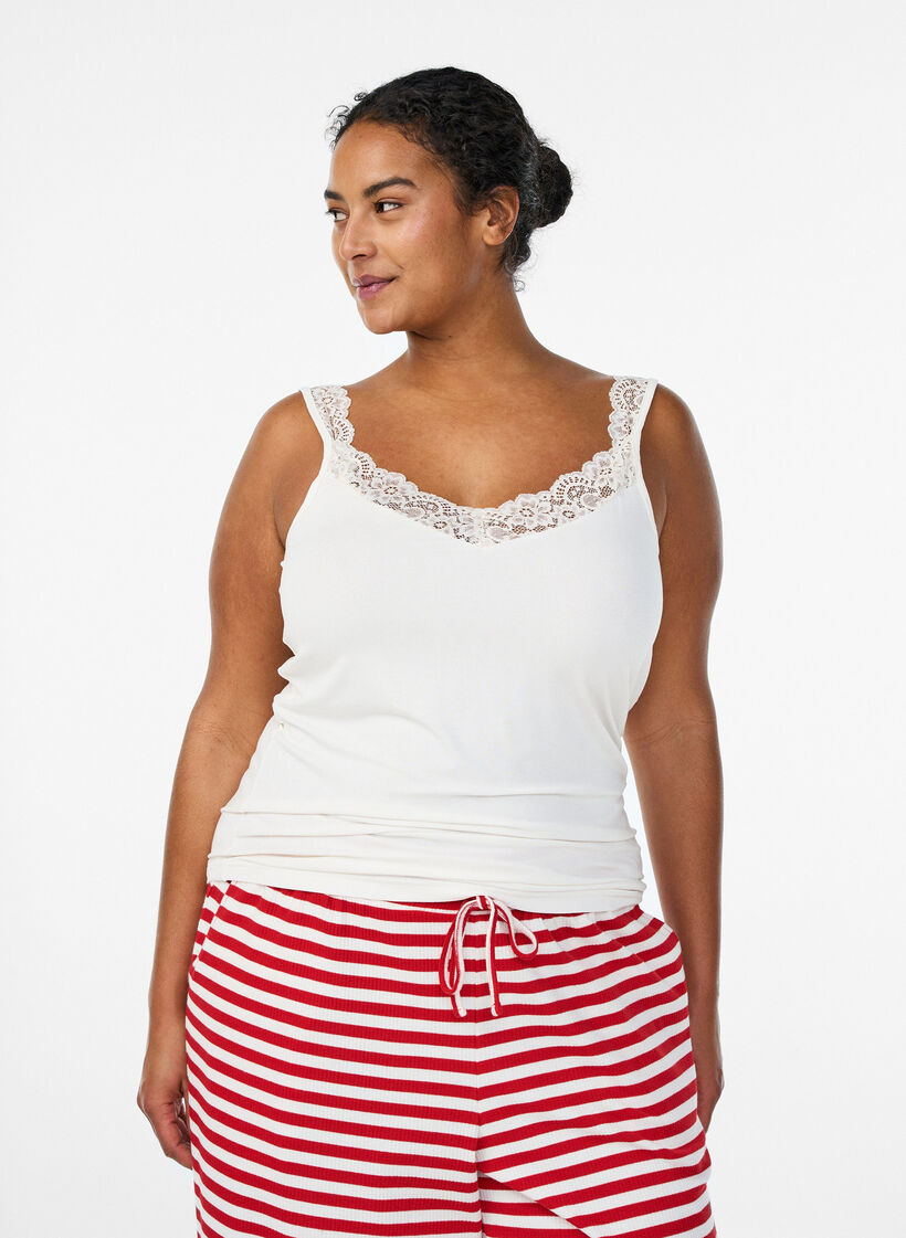Top aus Viskose mit Spitze, Vanille, Model image number 0