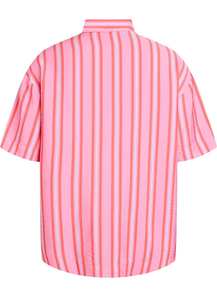 Gestreifte Bluse aus Viskose mit kurzen &Auml;rmeln, Pink, Packshot image number 1