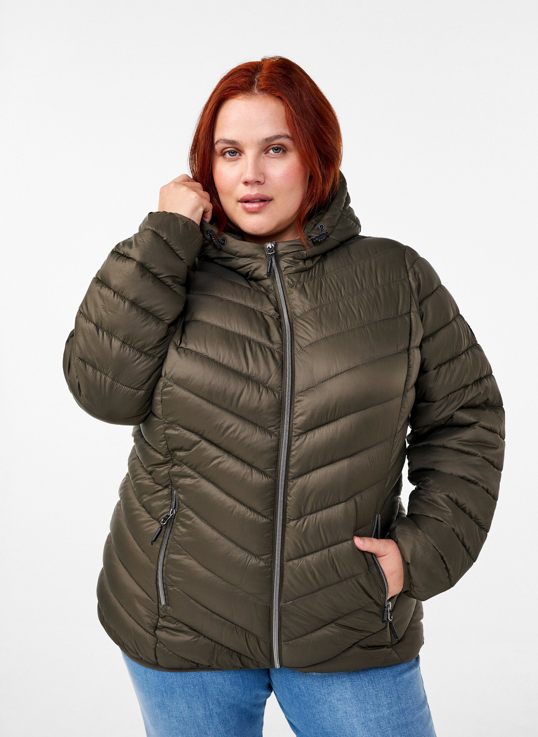 Zizzi Leichte Jacke mit Kapuze, Gr&uuml;n, Model image number 0