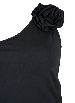 One-Shoulder-Top mit Rose, Black, Packshot image number 2
