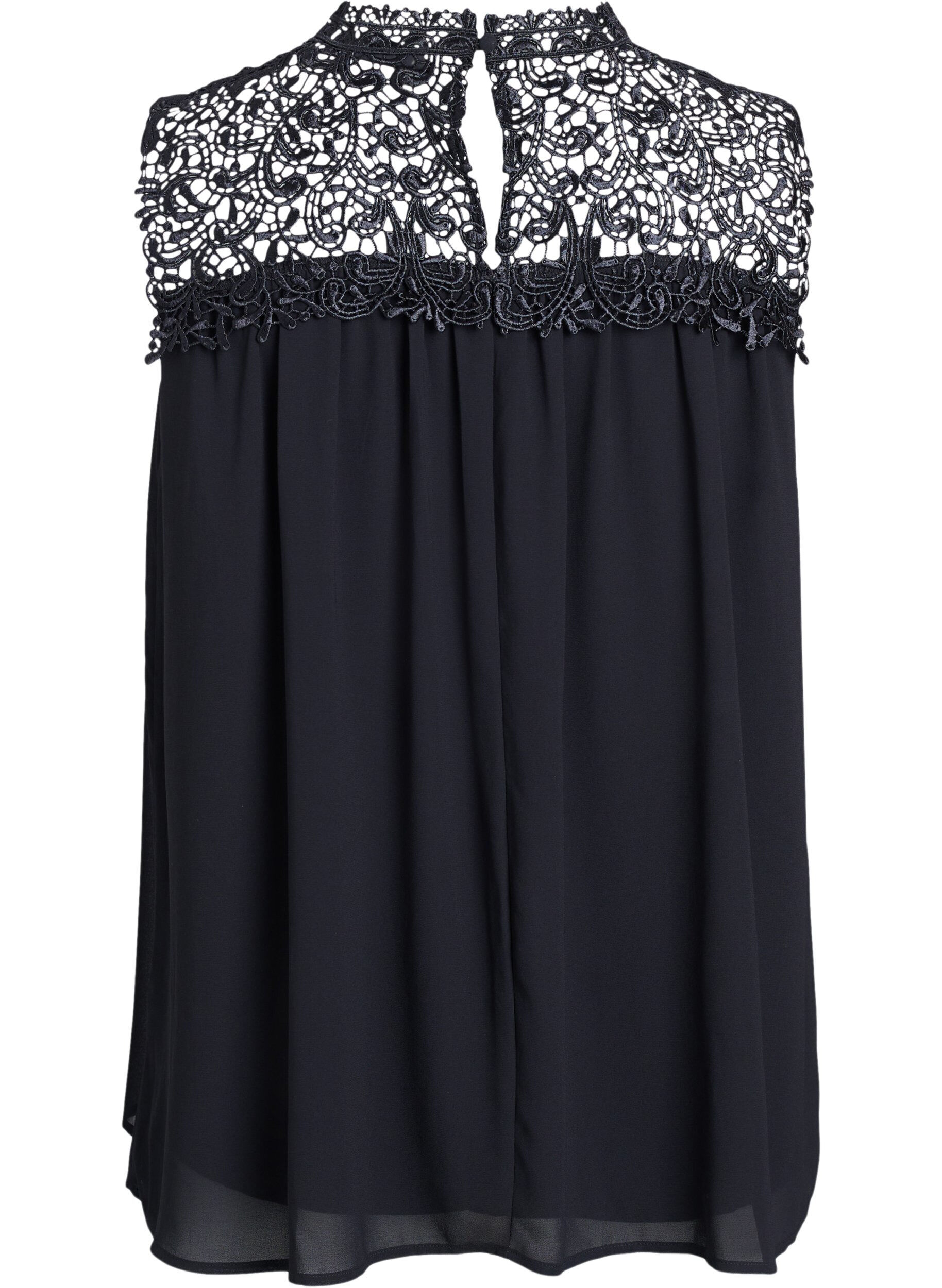 Zizzi &Auml;rmelloses Party-Top mit H&auml;kelarbeit, Schwarz, Packshot image number 1
