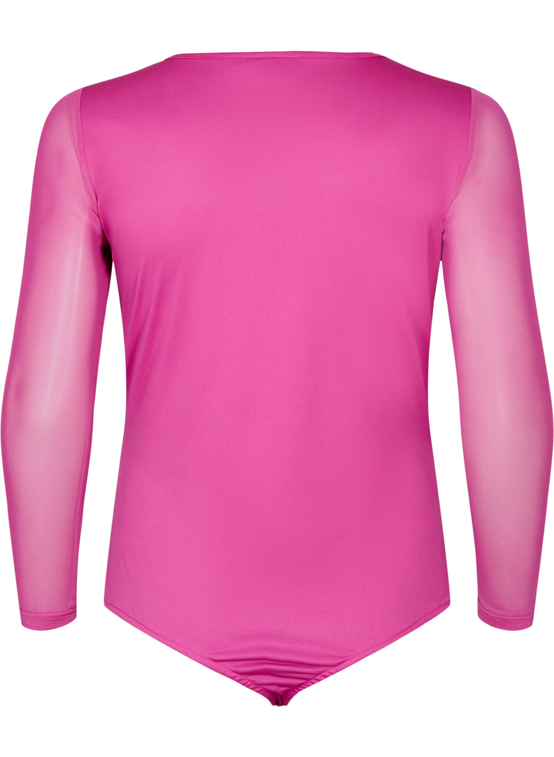 Zizzi Bodystocking mit Spitze und Mesh, Fuchsia Red, Packshot image number 1