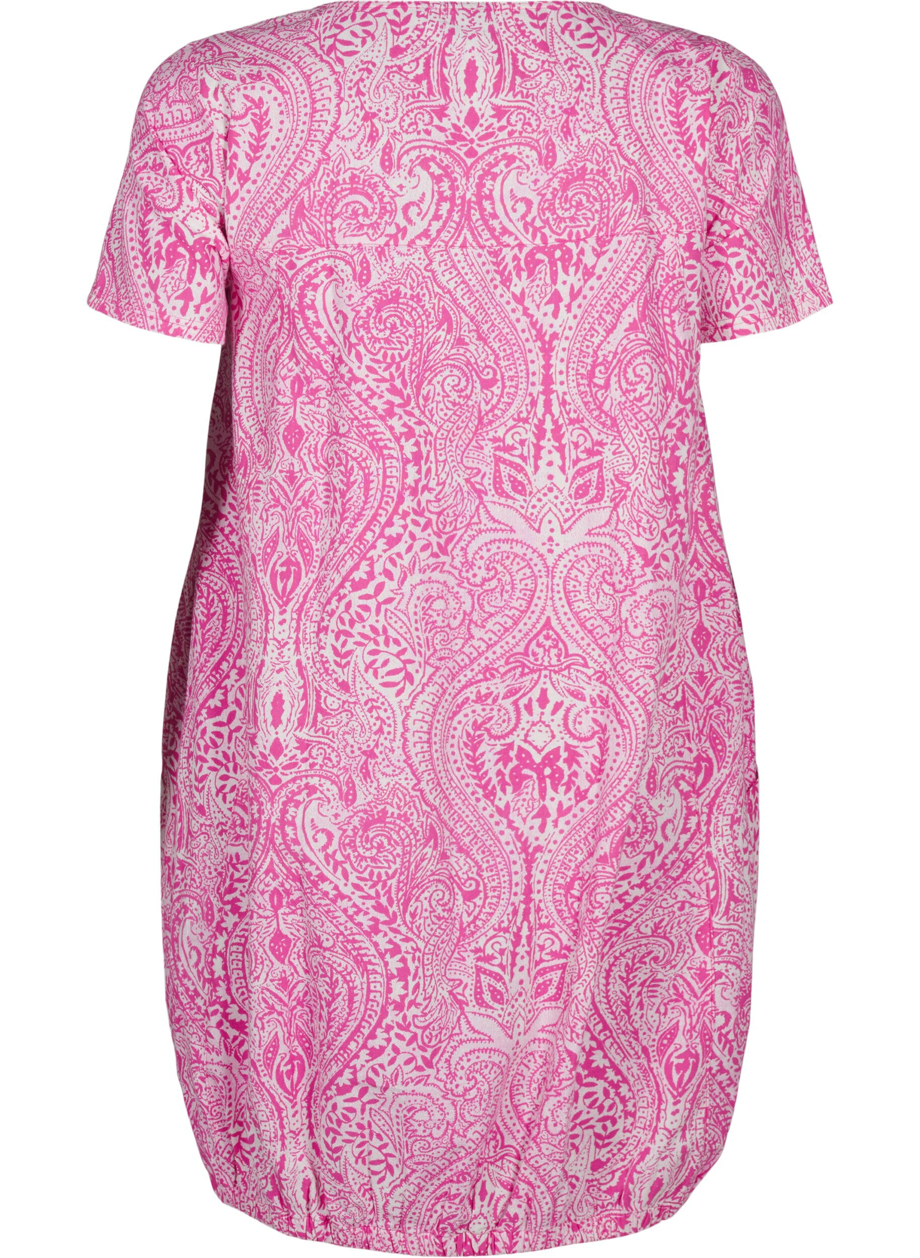 Zizzi Kurz&auml;rmliges Baumwollkleid mit Paisley-Print, Pink, Packshot image number 1
