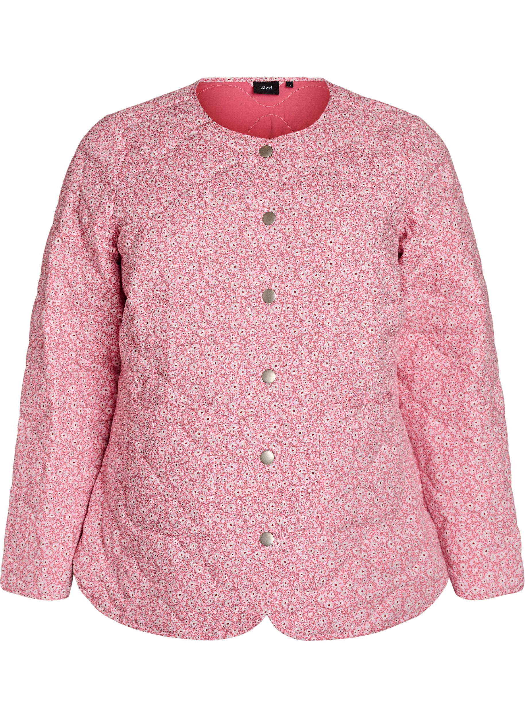 Zizzi Leichte Steppjacke mit Blumenmuster, Rot, Packshot image number 0