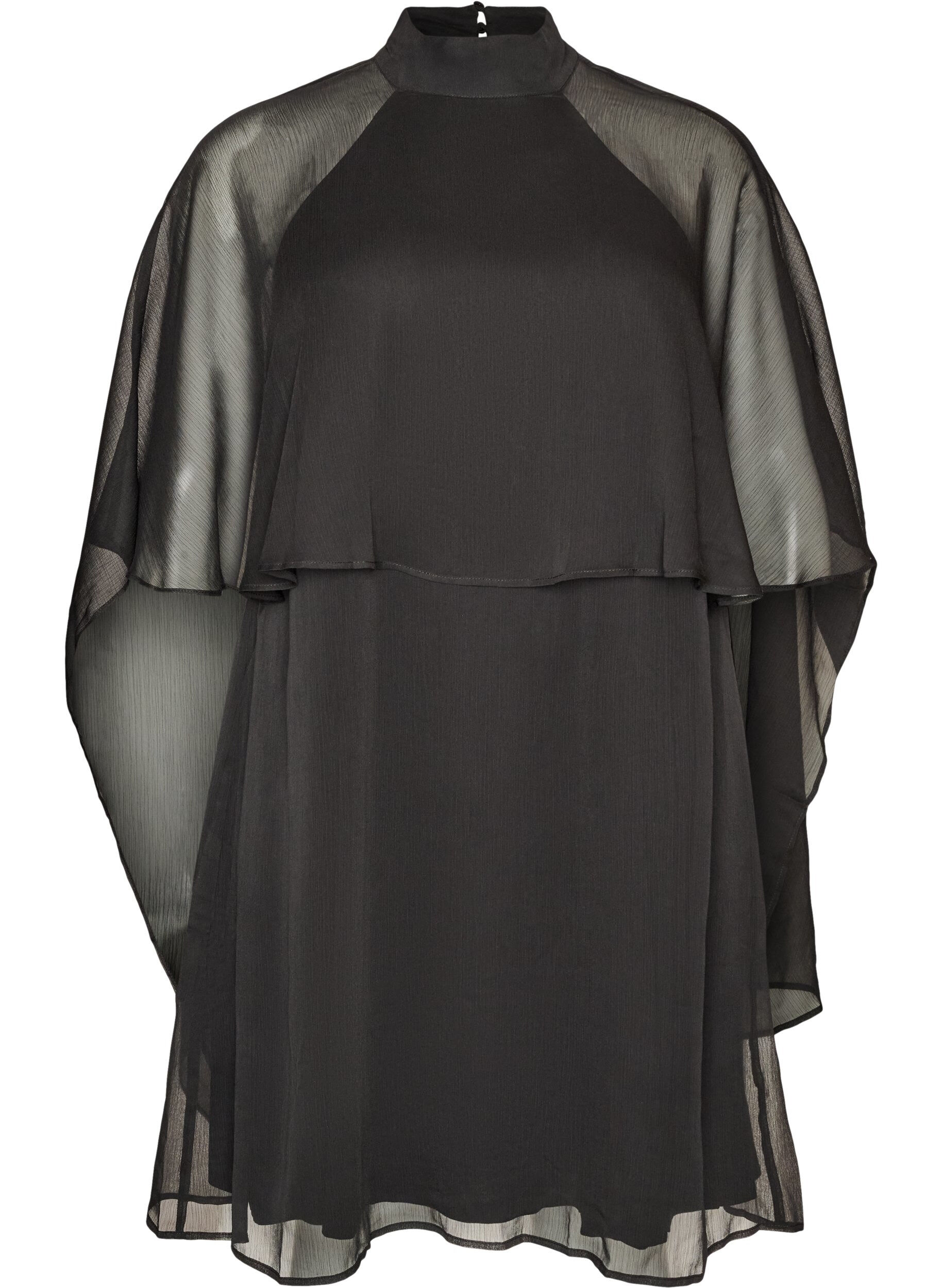 ZizziKnielanges Kleid aus Chiffon mit transparentem Cape, Schwarz, Packshot image number 0