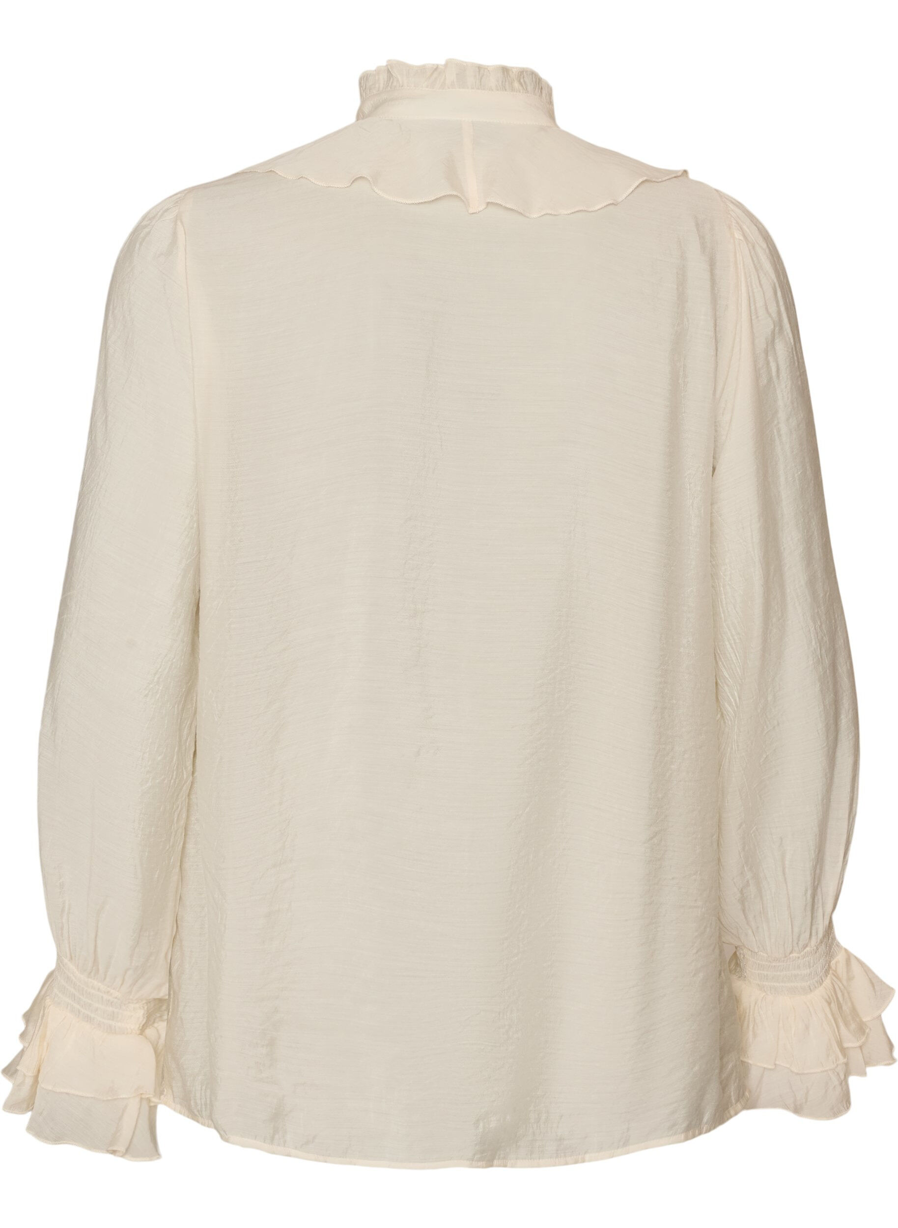 ZizziViskosebluse mit R&uuml;schen und langen &Auml;rmeln, Vanille, Packshot image number 1