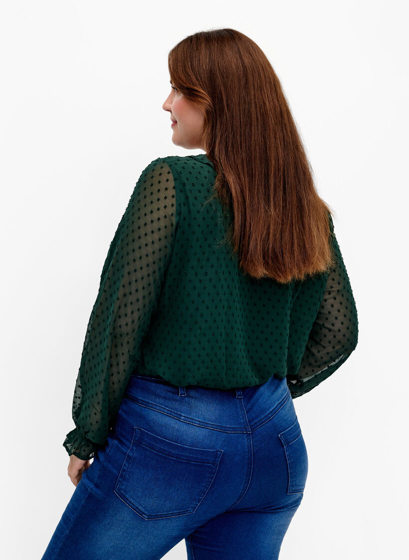 Bluse mit Rüschen und gepunkteter Textur, Scarab, Model image number 1