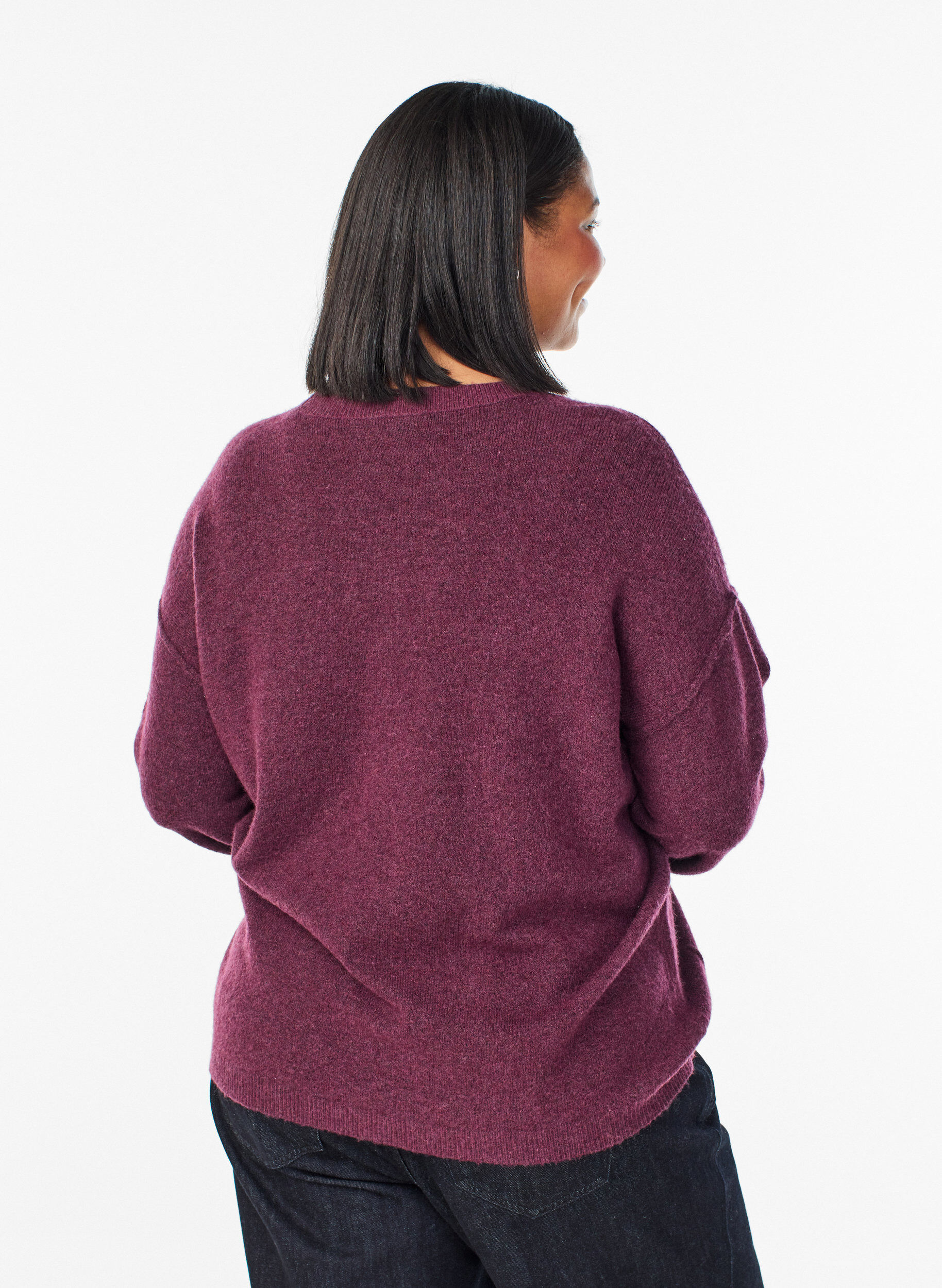 Zizzi Lockerer Strickpullover mit markanten N&auml;hten, Dunkles Bordeaux, Model image number 2