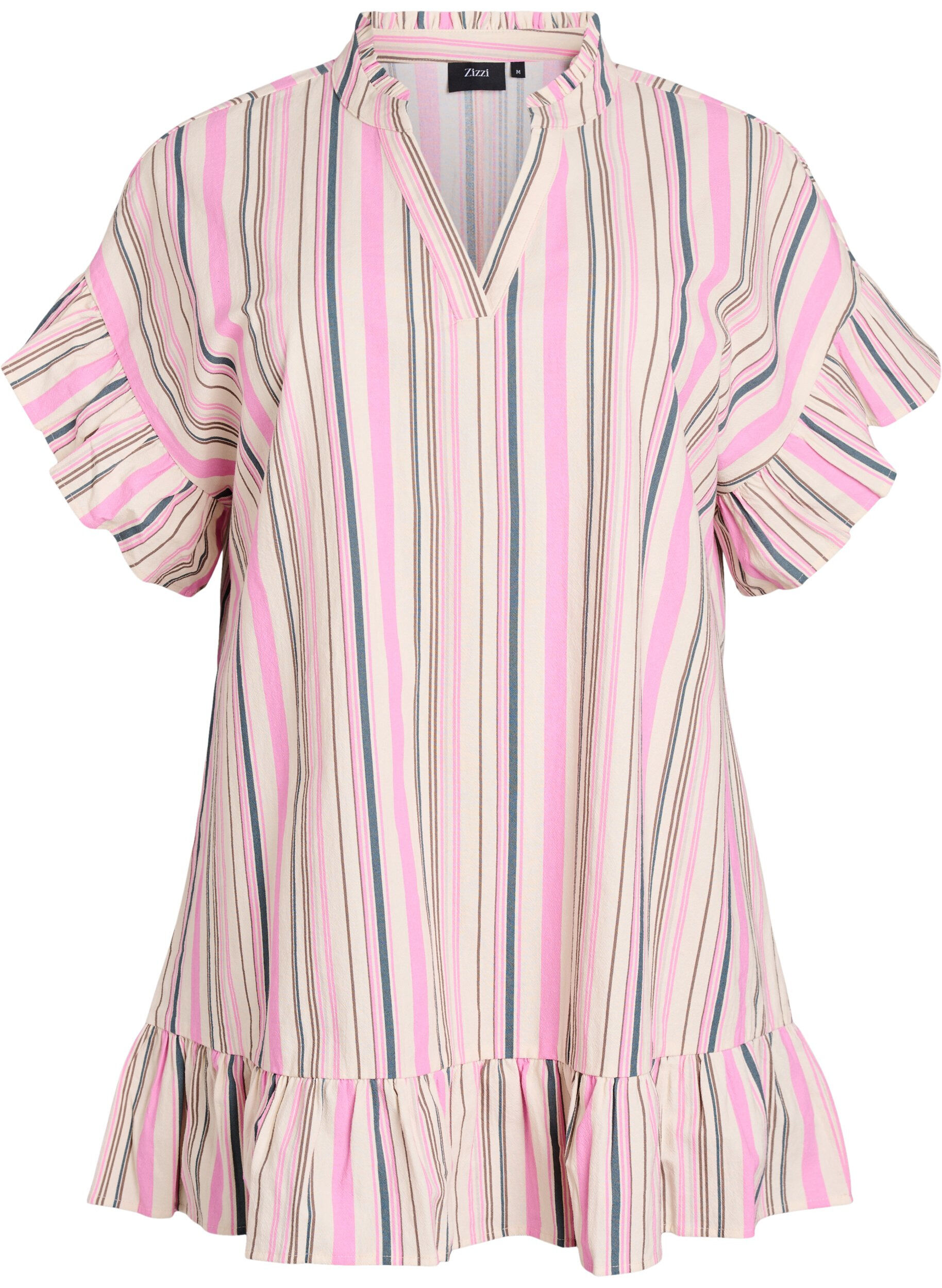 Zizzi Tunika mit V-Ausschnitt und R&uuml;schendetails, Vanille, Packshot image number 0