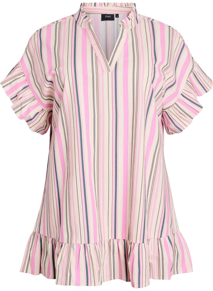 Tunika mit V-Ausschnitt und Rüschendetails, Vanille, Packshot image number 0