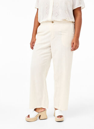 Hose mit hoher Taille aus Baumwolle und Leinen, Whitecap Gray, Model image number 2
