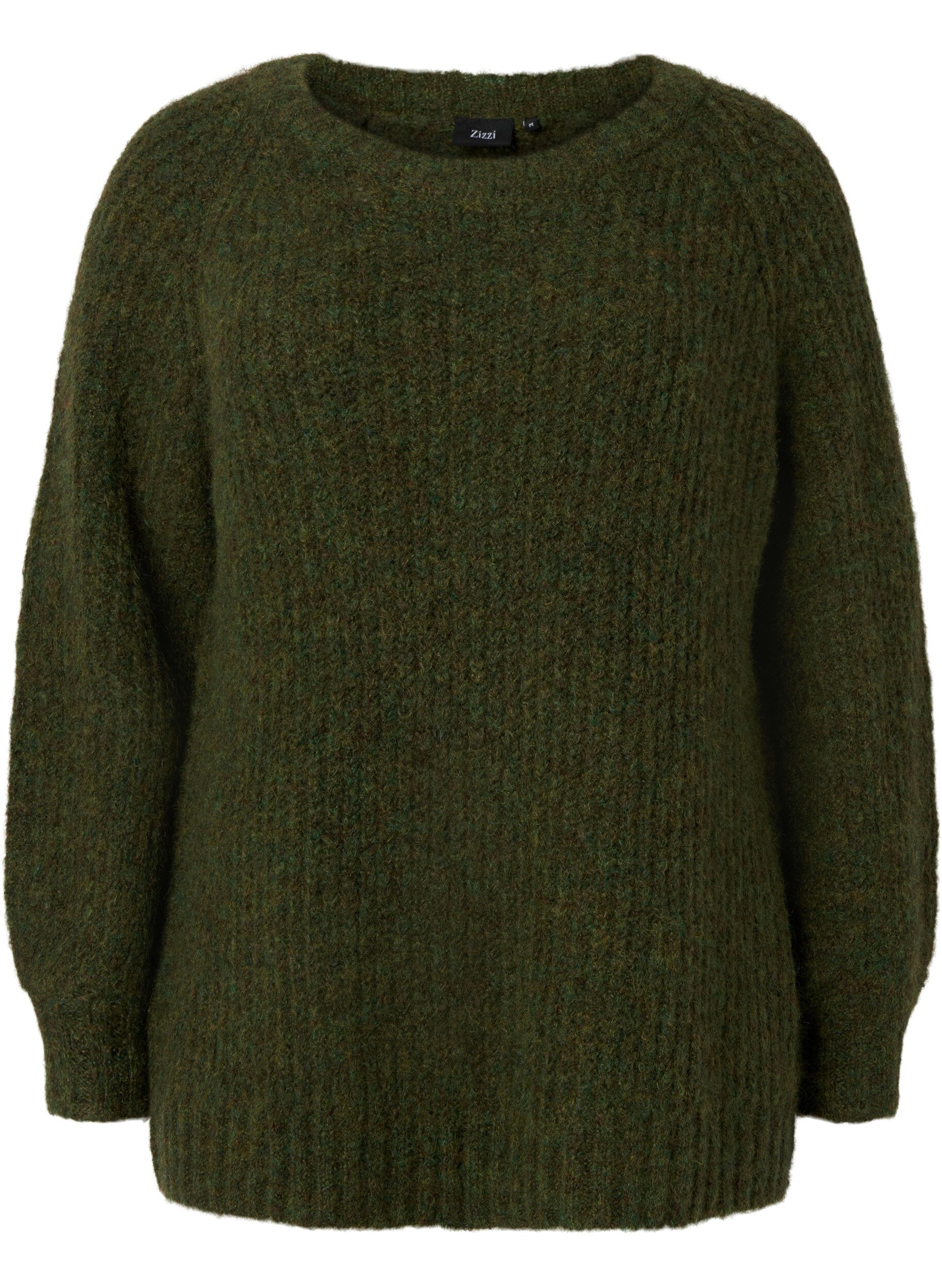 Zizzi Gestrickter Pullover mit Wolle und Raglan&auml;rmeln, Winter Moss, Packshot image number 0