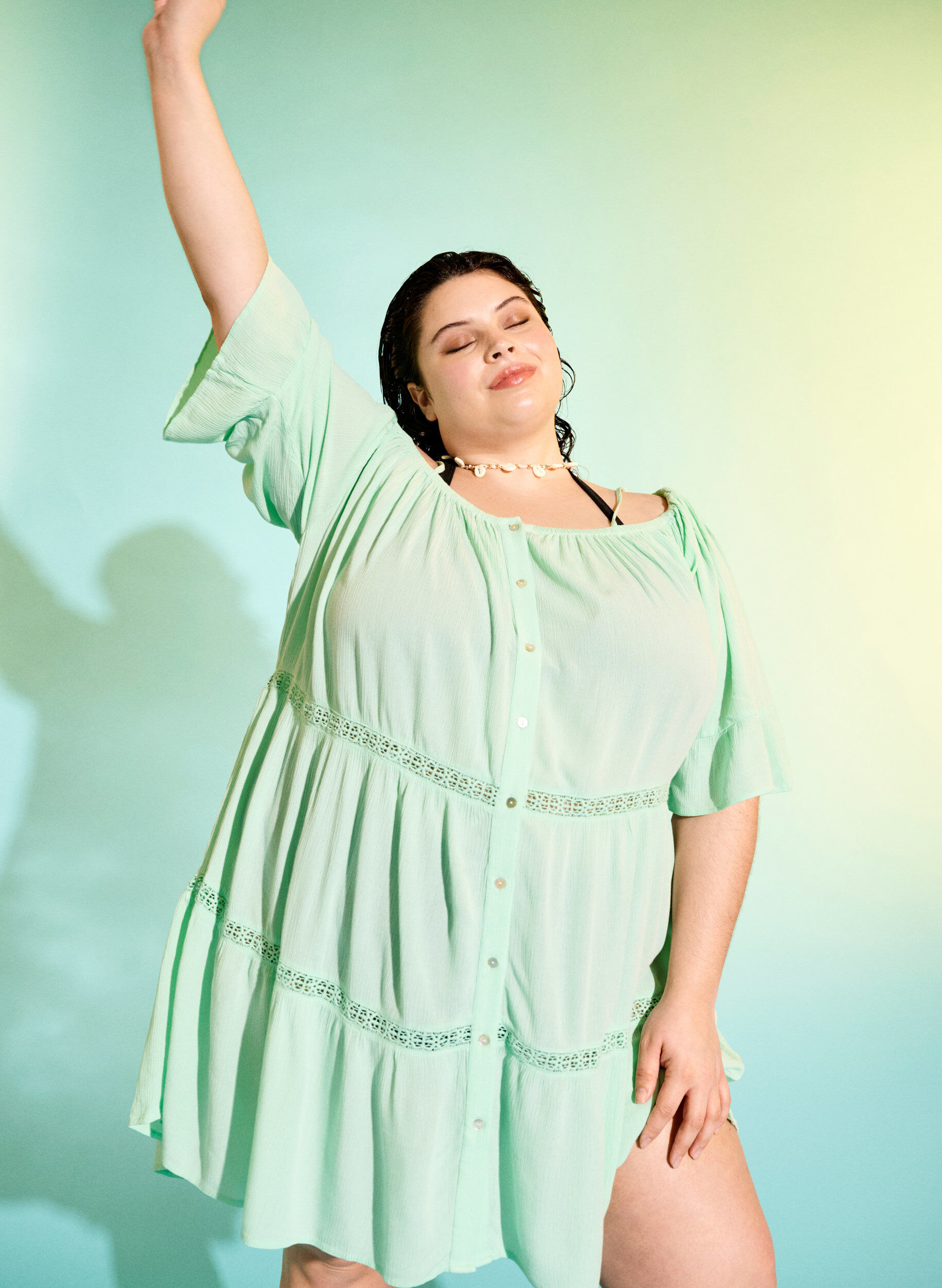 Zizzi Strandtunika mit Off-Shoulder, Brook Green, Image image number 0