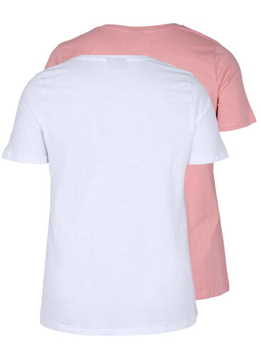 2er Pack kurzarm T-Shirts aus Baumwolle, Bright White/Blush, Packshot image number 1