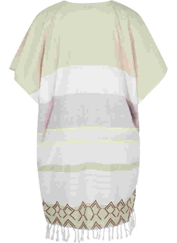 Gestreiftes Strandkleid aus Baumwolle mit Fransen, Sand As Sample, Packshot image number 1