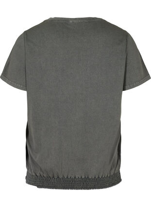 Kurzarm T-Shirt mit Acid Wash und Smock, Dark grey acid wash, Packshot image number 1