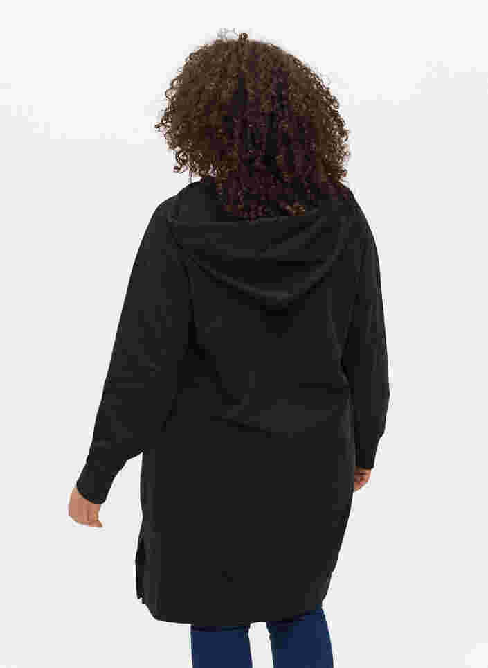 Sweatkleid mit Kapuze und Printdetails, Black Solid, Model image number 1