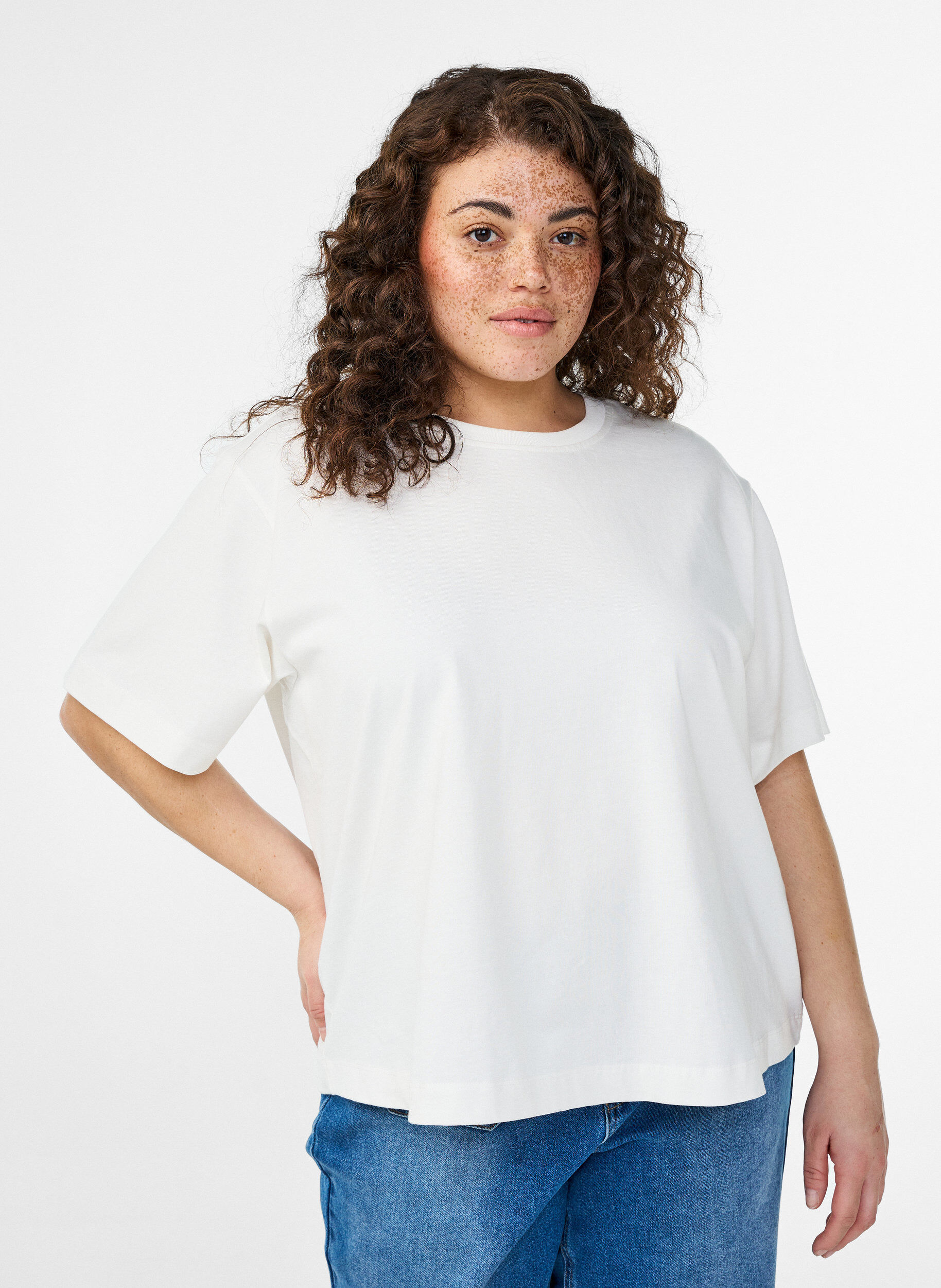 Zizzi Boxy Baumwoll-T-Shirt, Wei&szlig;, Model image number 0