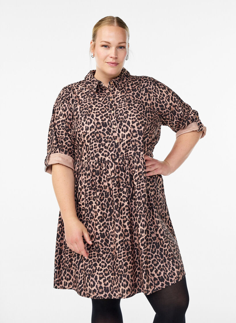 Kleid aus Samt mit Leopardenmuster, Braun, Model image number 0