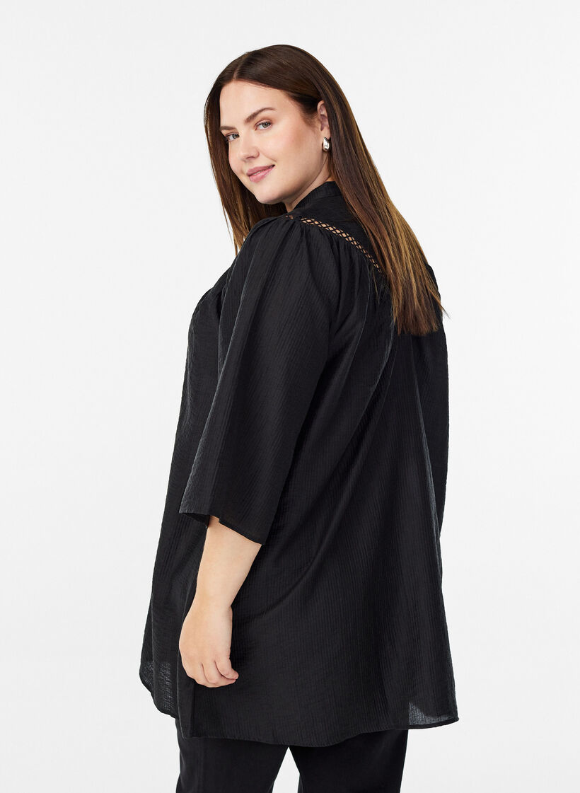 Tunika mit Häkelborten und Streifenstruktur, Schwarz, Model image number 2