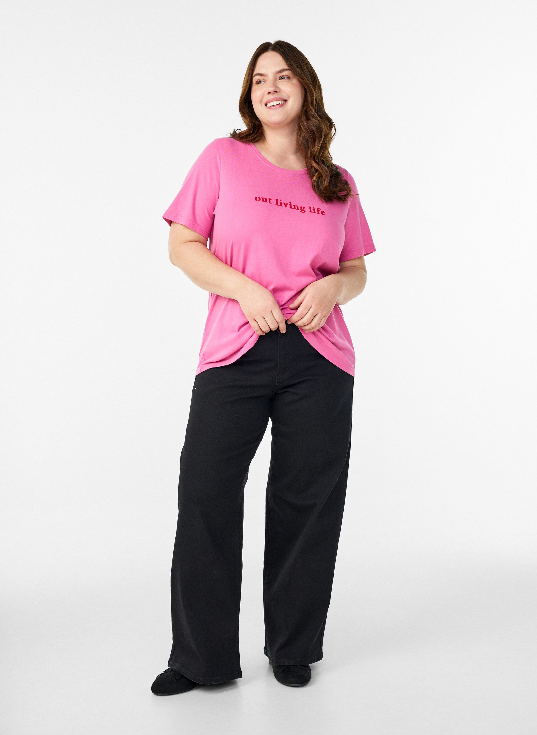 Zizzi T-Shirt mit Print, Pink, Model image number 1