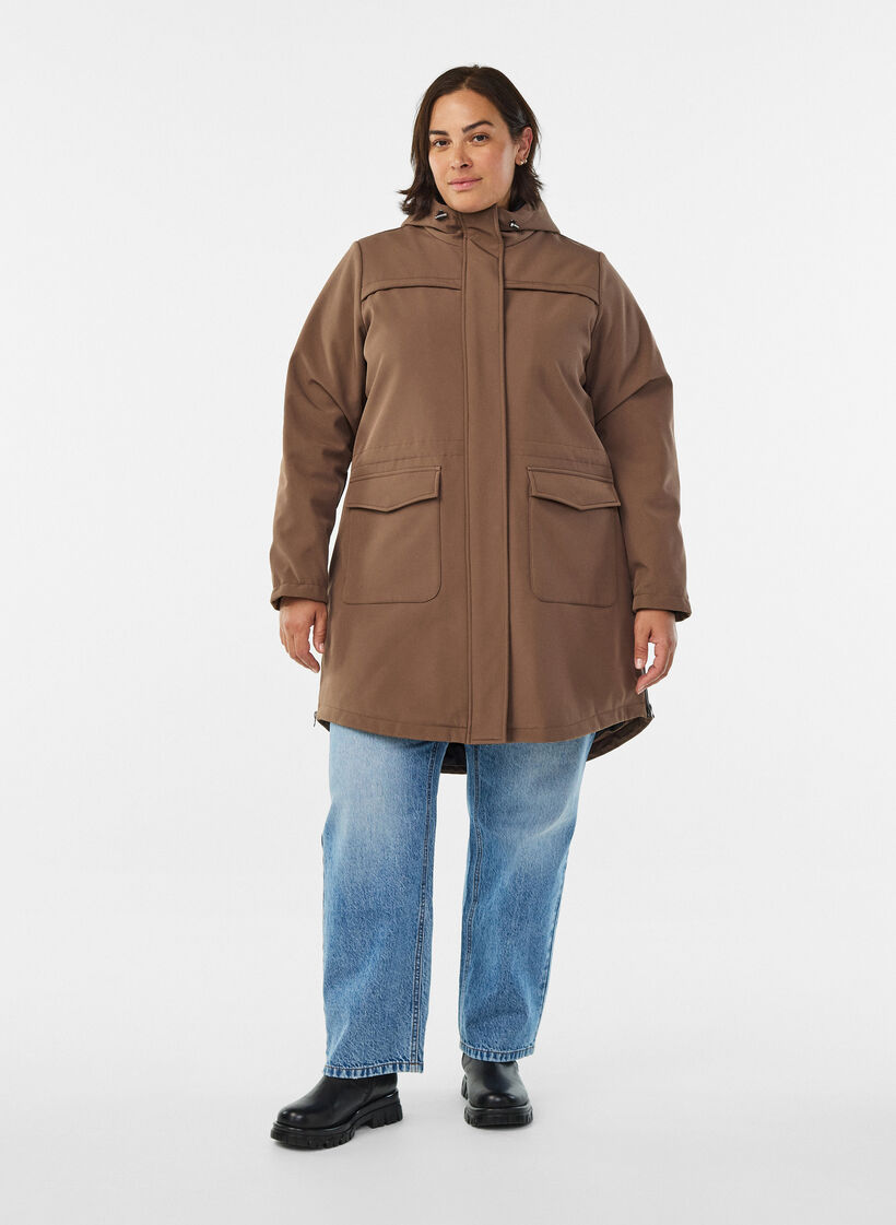 Wasserabweisende Softshell-Jacke mit Steppfutter, Braun, Model image number 1