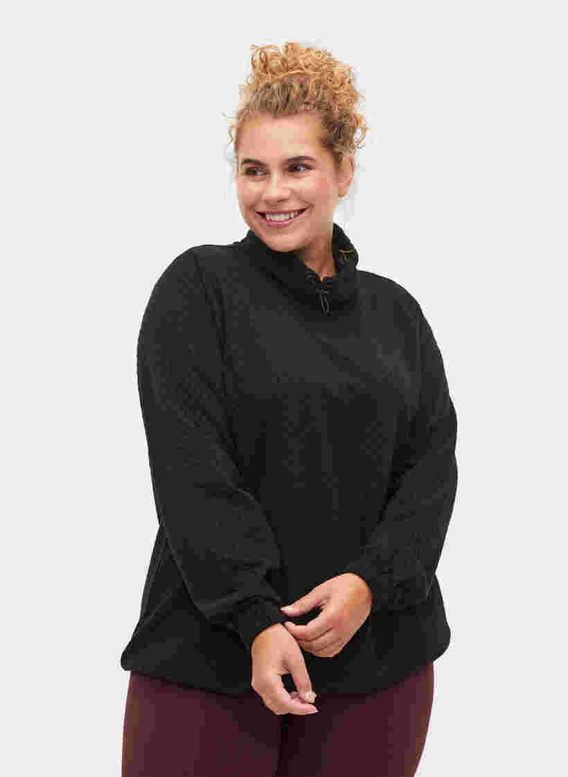 Sweatshirt mit hohem Hals und verstellbarem Gummizug, Black, Model