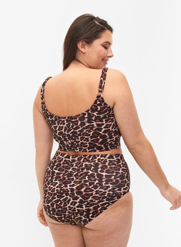 Bikini-Hose mit Print und hoher Taille, Autentic Leopard, Model image number 1
