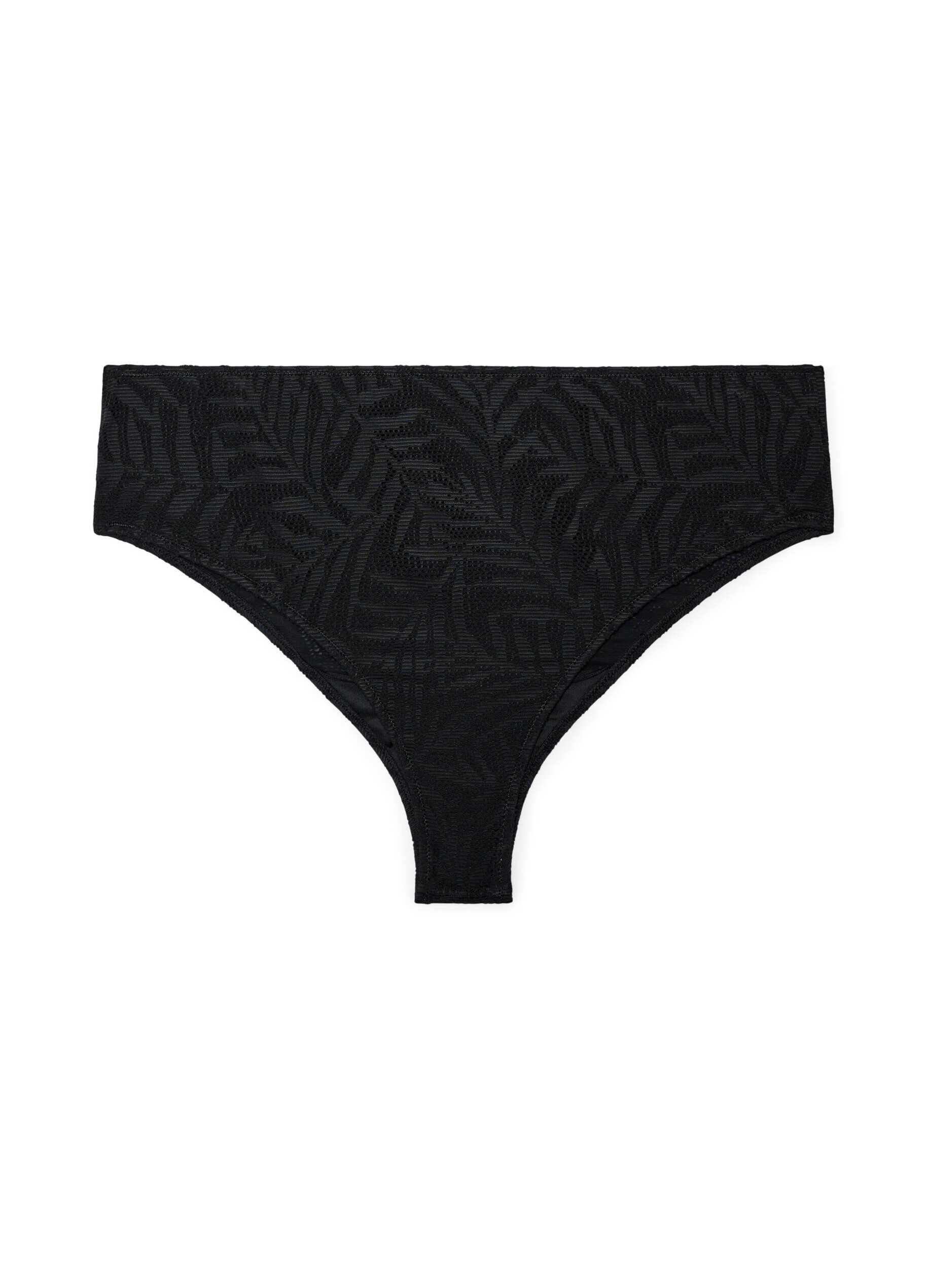ZizziBrasilianischer Bikini-Slip aus strukturiertem Mesh, Schwarz, Packshot image number 1
