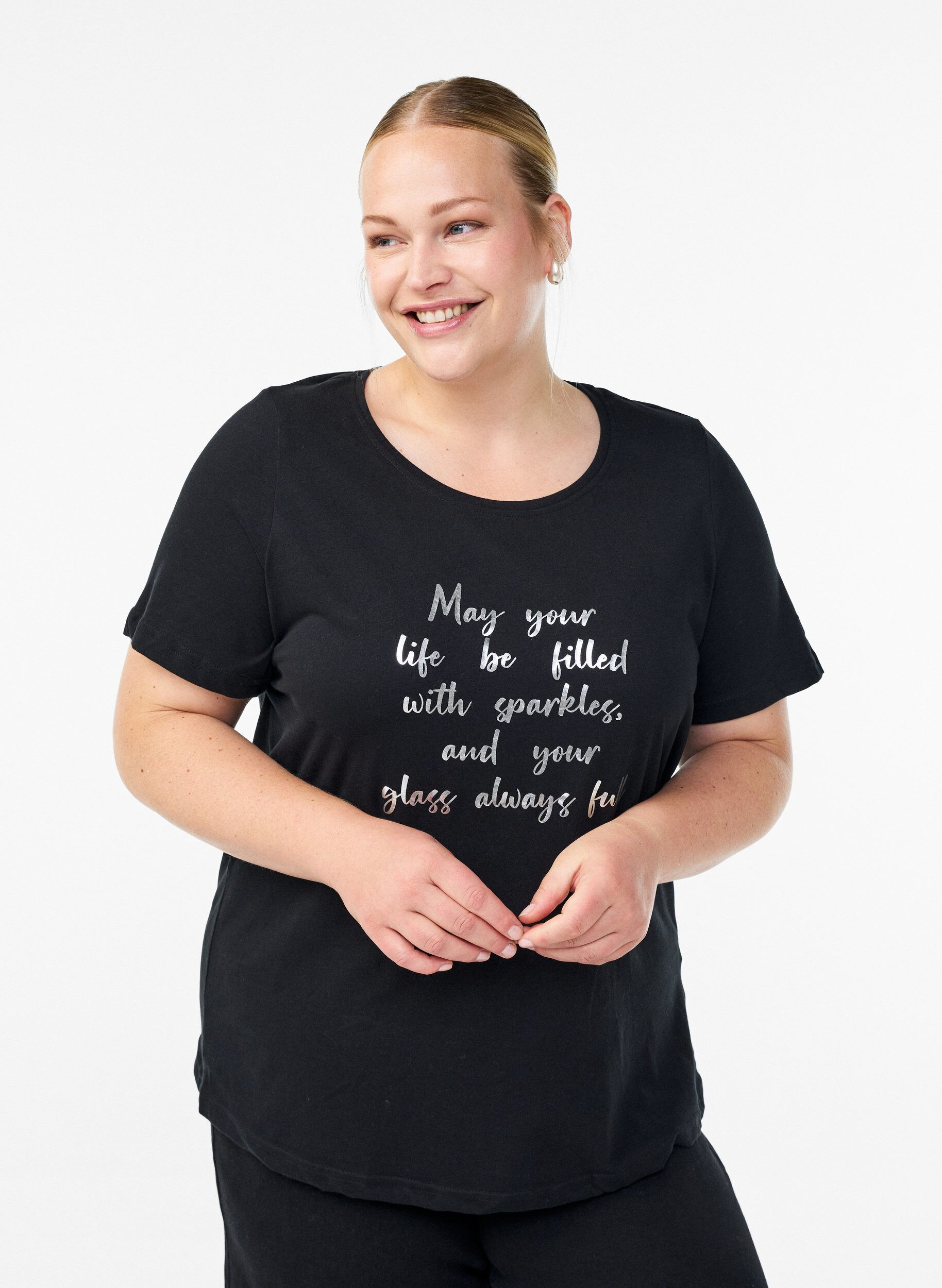 Zizzi FLASH - T-Shirt mit Print, Schwarz, Model image number 0