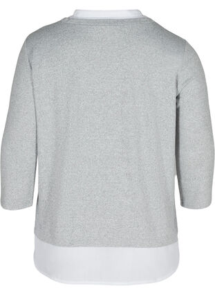 Melierte Bluse mit 3/4-Ärmeln und Hemddetails, Light Grey Melange, Packshot image number 1