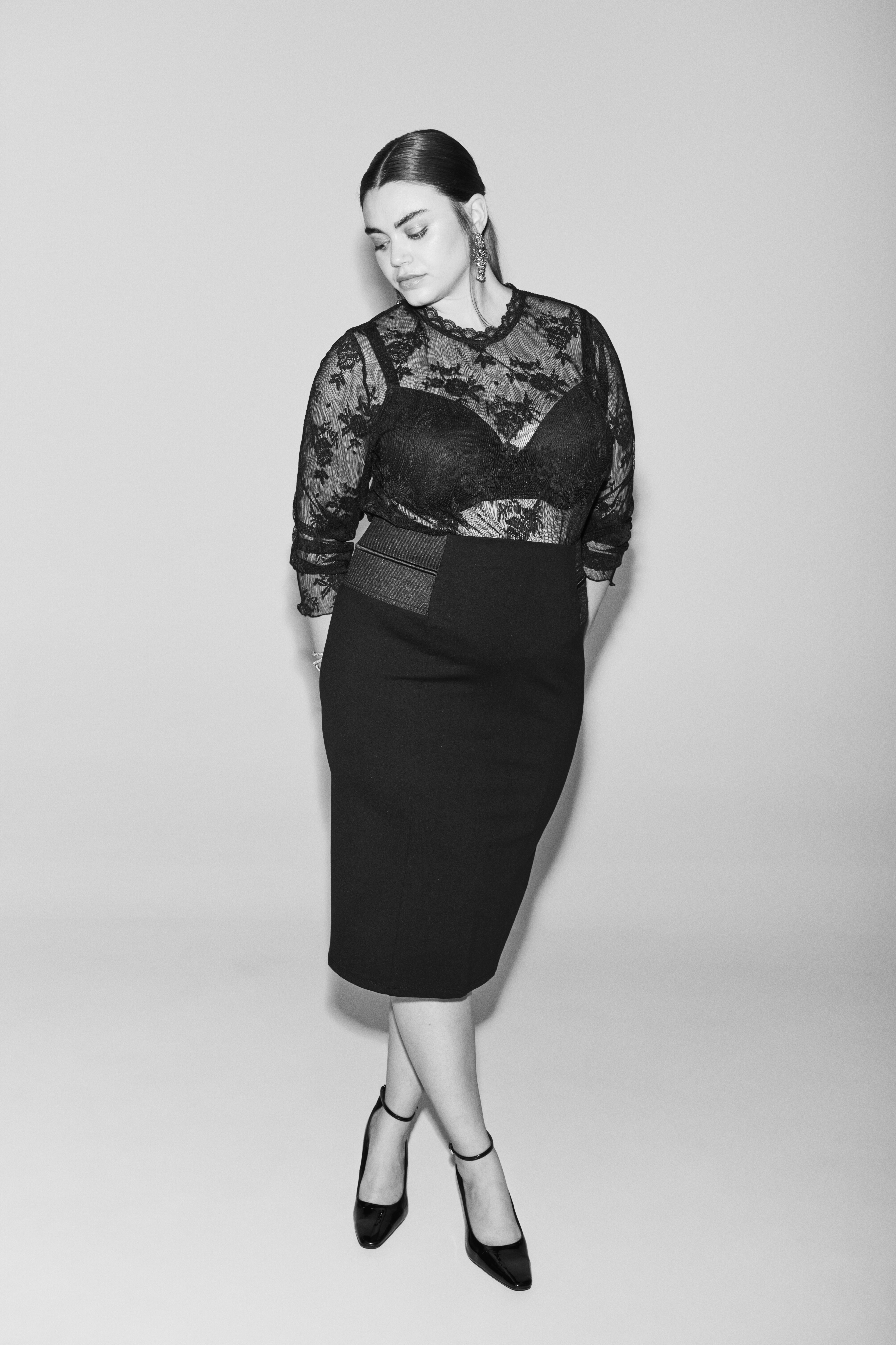 Zizzi Meshblouse met kant, , Model