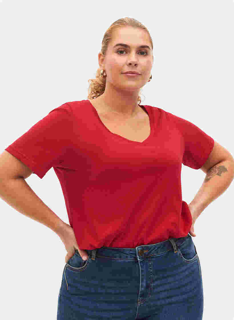 2er-Pack basic T-Shirts aus Baumwolle, Tango Red/Black, Model