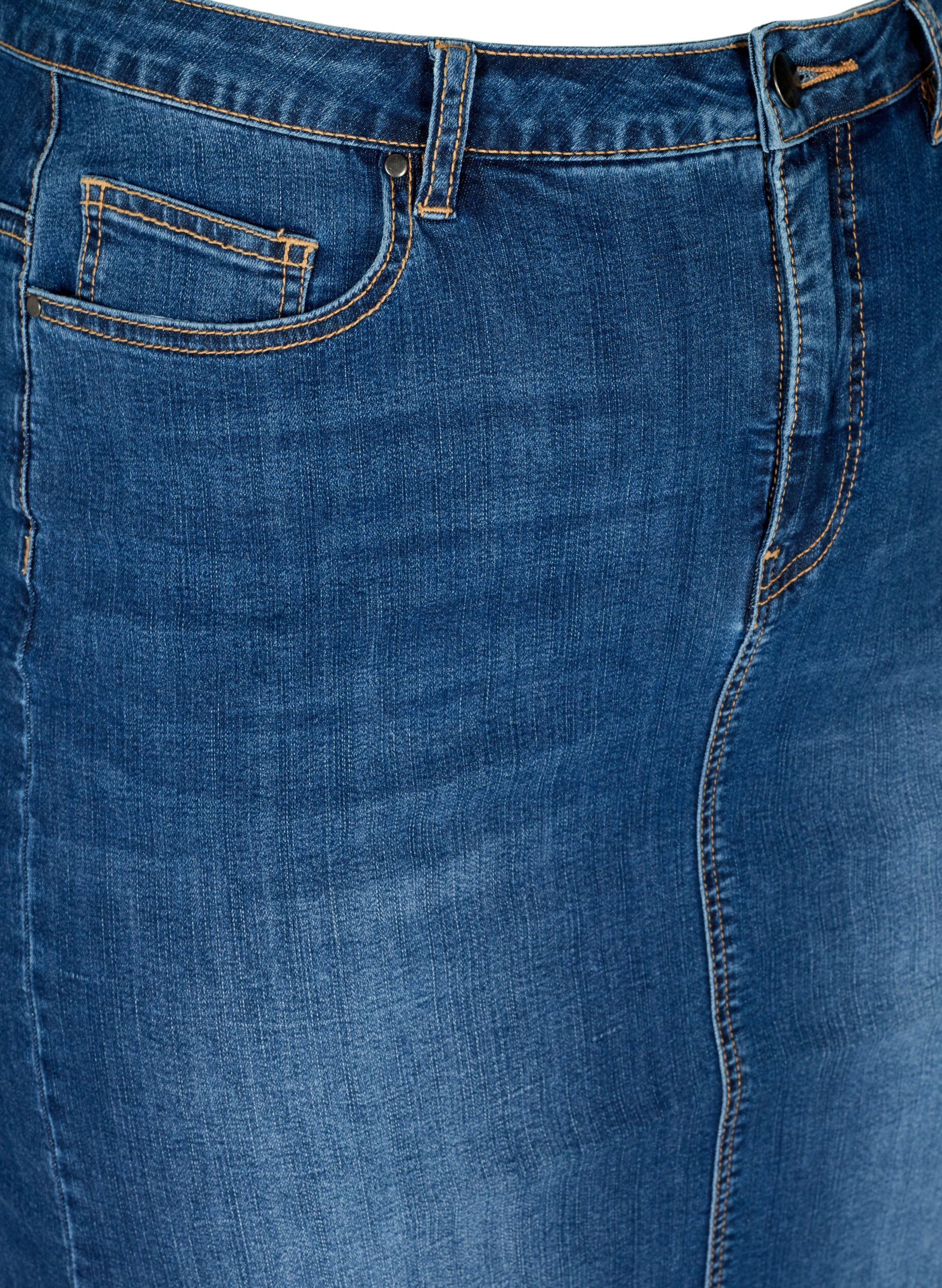 Zizzi Denim Midirock mit Schlitz, Blau, Packshot image number 2