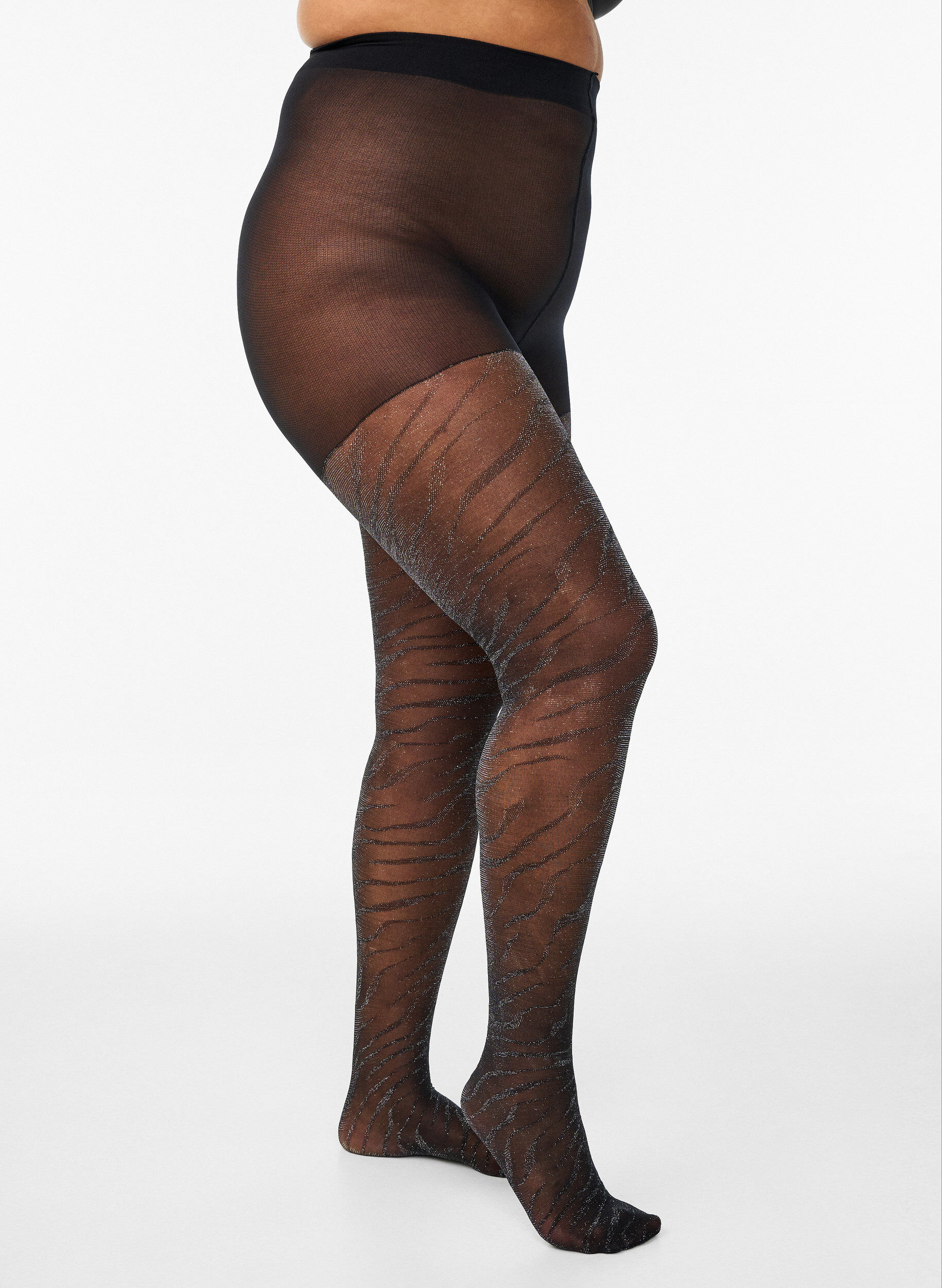 Zizzi Strumpfhose mit Glitzer-Zebramuster und 30 Denier, Schwarz, Packshot image number 0