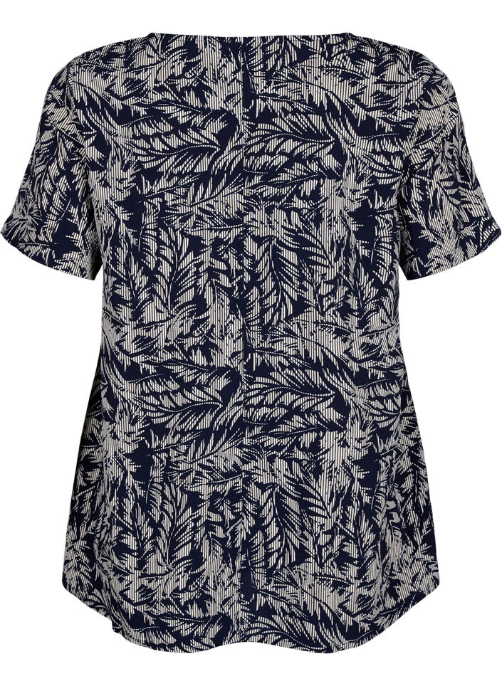 FLASH – Kurzärmelige Bluse mit Print, Off White Blue Leaf, Packshot image number 1