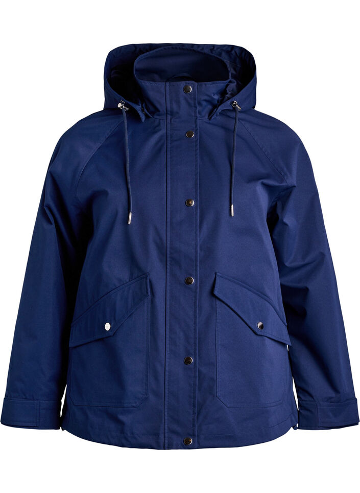 Kurze Frühlingsjacke mit abnehmbarer Kapuze, Blau, Packshot image number 0