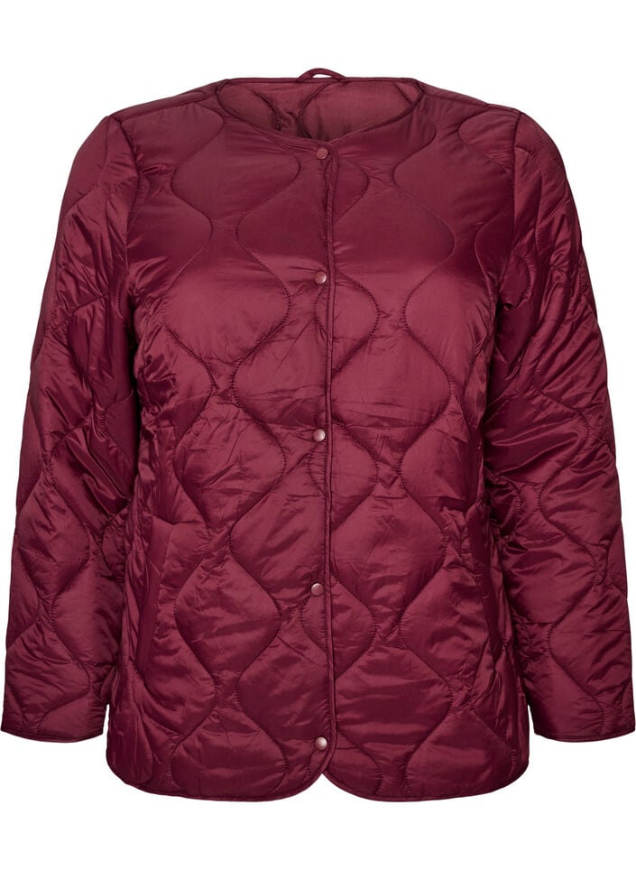 Steppjacke mit Druckkn&ouml;pfen und Rundhalsausschnitt, Dunkles Bordeaux, Packshot image number 0