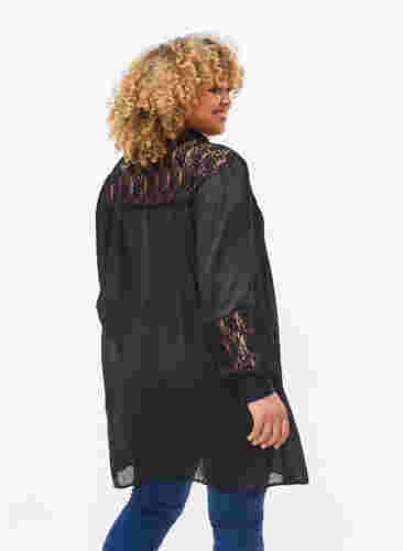 Langes Kleid mit Spitzendetails, Black, Model image number 1